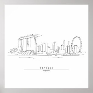 Poster Horizonte de Singapura Minimalista Arte de Linha
