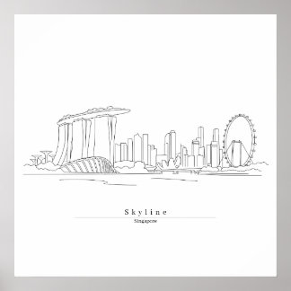 Poster Horizonte de Singapura Minimalista Arte de Linha |
