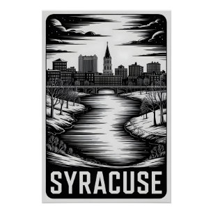 Pôster Horizonte de Syracuse Nova York Preto e Branco Xil