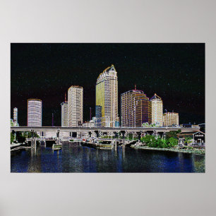 Poster Horizonte de Tampa, Flórida, com luzes de neon