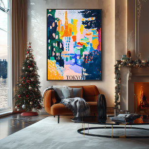 Poster Horizonte de Tóquio com Torre em Estilo Artístico