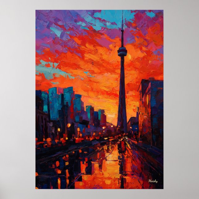 Poster Horizonte de Toronto Neo-Expressionista Pôr do Sol (Frente)