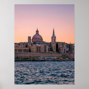 Poster Horizonte de Valletta ao Amanhecer: Uma Manhã de D