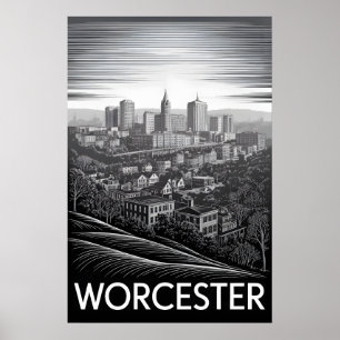 Poster Horizonte de Worcester Massachusetts Preto Branco