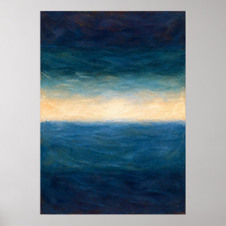Poster Horizonte do Oceano Azul Abstrato em Azul-Marinho