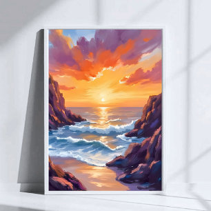 Poster Horizonte Dourado   Aquarela do Pôr do Sol Amarelo