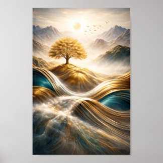 Poster Horizonte Dourado: Árvore da Serenidade Arte de Pa
