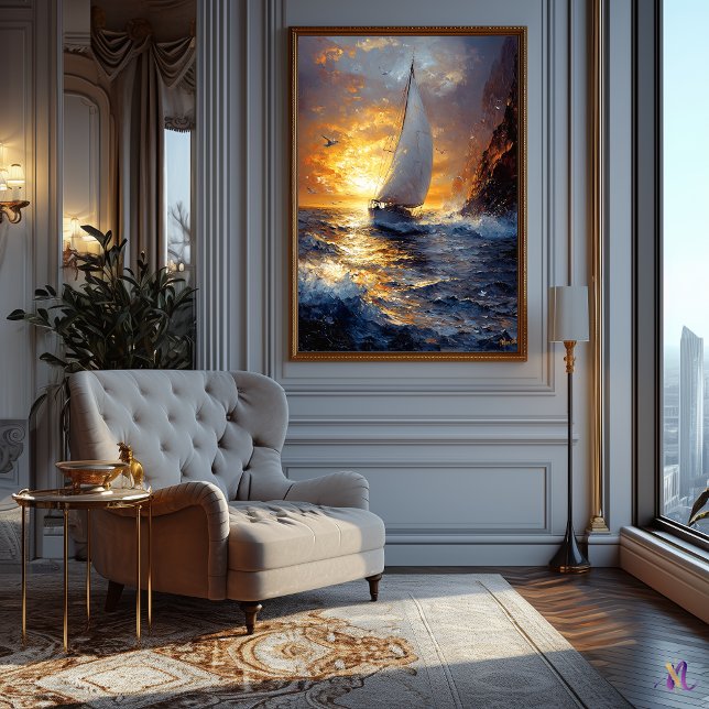 Poster Horizonte Dourado – Paisagem Marítima Impressionis (Criador carregado)