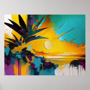 Poster Horizonte Dourado – Pôr do Sol Tropical Abstrato