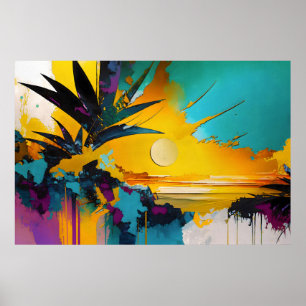 Poster Horizonte Dourado – Pôr do Sol Tropical Abstrato