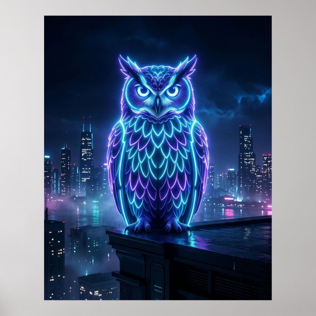 Poster Horizonte Noturno da Coruja Neon (Frente)