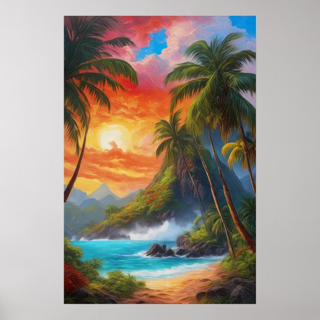 Poster Horizonte ouro, Sunset em uma praia charmosa (Frente)