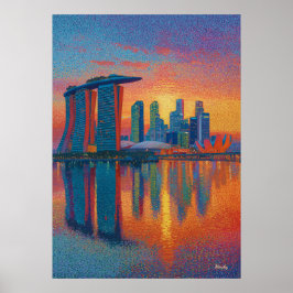 Poster Horizonte Pontilhista de Singapura Marina Bay Sand