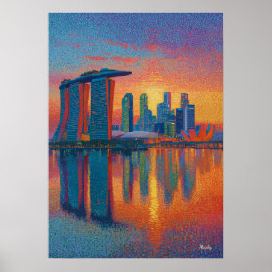 Poster Horizonte Pontilhista de Singapura Marina Bay Sand
