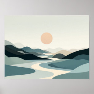Poster Horizonte Sereno: Paisagem Orgânica Minimalista