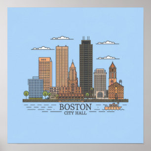 Poster Horizonte urbano da cidade de Boston, horizonte de