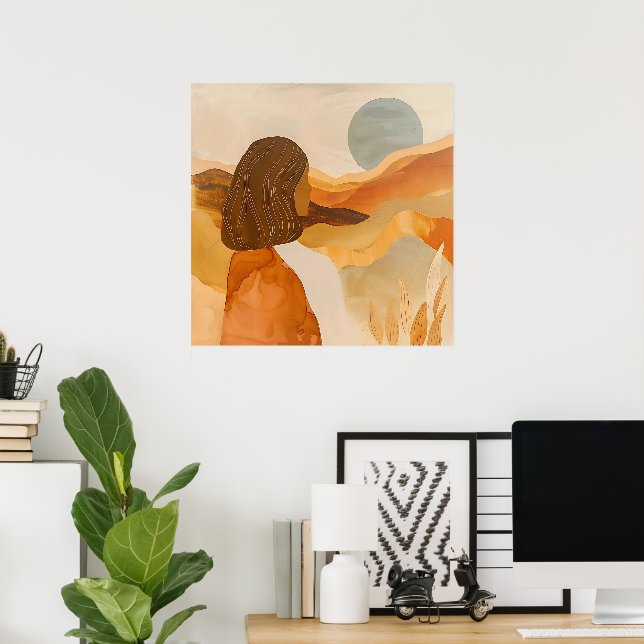 Poster Horizontes Dourados – Mulher Abstrata do Deserto (Escritório em casa)
