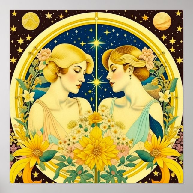 Poster Horoscópio - Sinal Gemini Gêmeos Arte Eetérea (Frente)
