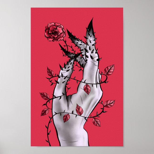 Poster Horror Surreal Mão Com Rosas Góticos (Frente)