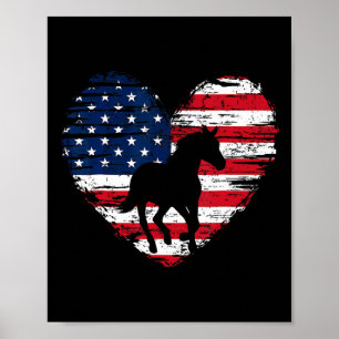 Poster Horse American Flag Heart 4 De Julho Usa Patrioti