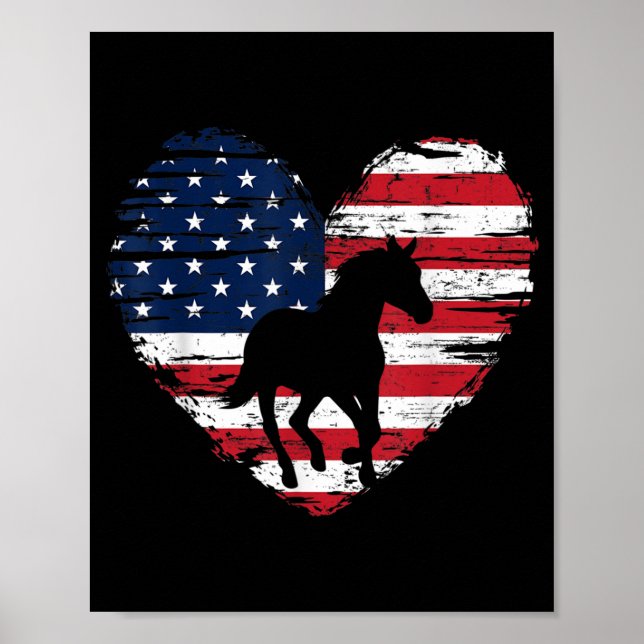 Poster Horse American Flag Heart USA Patriotic Pride (Frente)