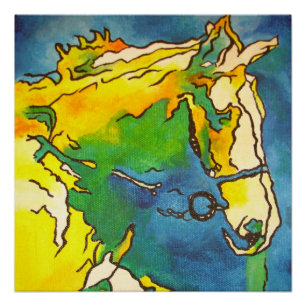 Pôster "Horse and Bridle Colorful Black Outline Art" #ho