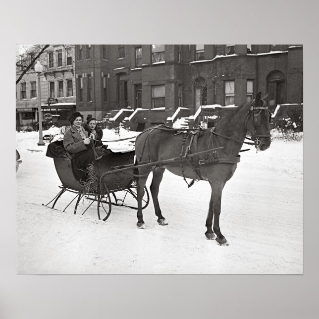 Pôster Horse and Sleigh, 1935. Vintage Photo (Frente)