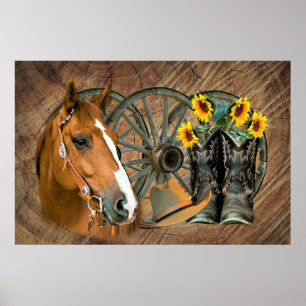 Poster Horse Cowboy Boots Vagão Girassol Roda Sunflower 