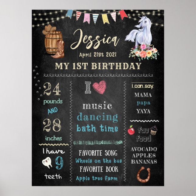 Poster Horse Cowgirl Equestrian Birthday (Frente)