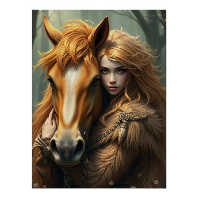 Pôster Horse e Companion Fantasy Art (Frente)
