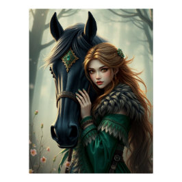 Pôster Horse e Companion Fantasy Art