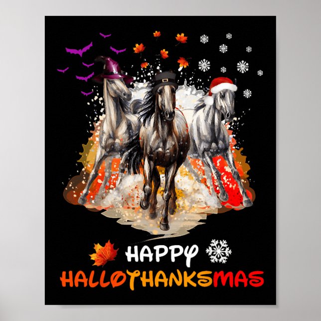 Poster Horse Halloween And Merry Christmas Happy Hallotha (Frente)