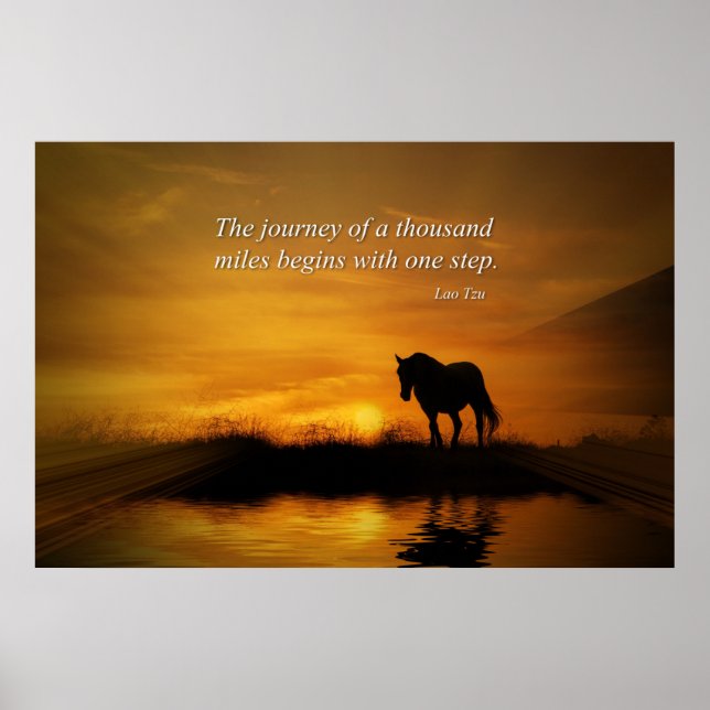 Poster Horse Inspirational Lao Tzu Journey 1.000 Miles (Frente)