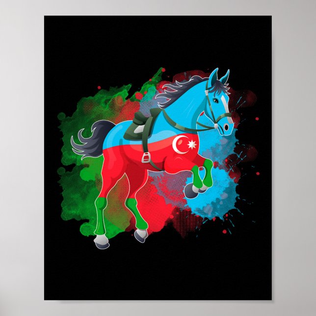 Poster Horse Riding Azerbaijão Flag (Frente)