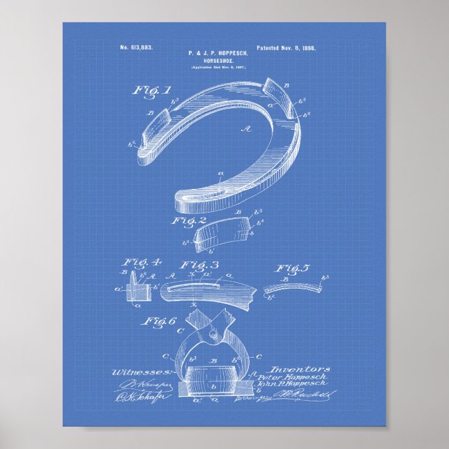Pôster Horse Shoe 1898 Patent Art Blueprint (Frente)
