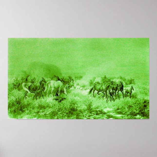 Poster HORSES GRAZANDO Verde-claro-antigo (Frente)