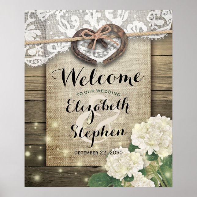 Poster Horsferes Hydrangea Country Rustic Wedding Welcome (Frente)
