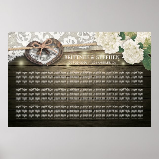 Poster Horsferes Hydrangea Wood Wedding Seating Charts (Frente)