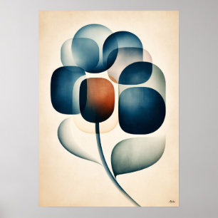 Poster Hortênsia Ajisai Japandi Floral Geometria