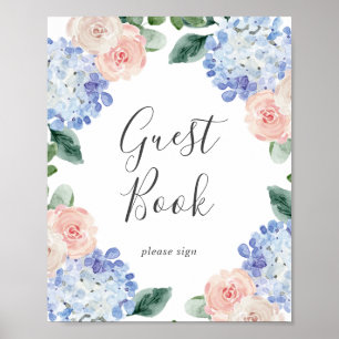 Poster Hortênsia Azul Elegante Sinal de Livro de Visita