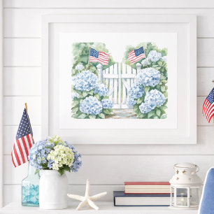 Poster Hortênsia Azul Jardim Costeiro Americano
