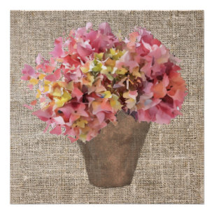 Pôster Hortensia russa nas flores de Vase na Canvas