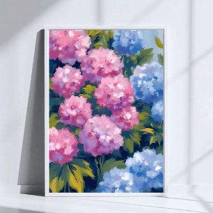 Poster Hortênsias de Verão   Flores Costeiras Rosa e Azul