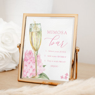 Poster Hortênsias Rosa & Barra Mimosa de Vidro Dourado