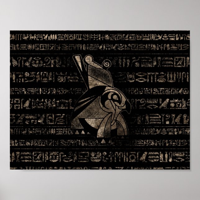 Poster Horus egípcio - ouro vintage em preto (Frente)