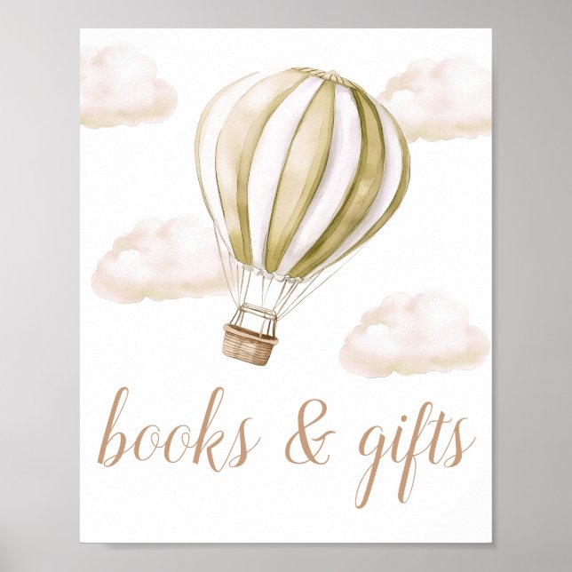 Poster Hot Air Balloon Baby Shower Books And Gifts Sign (Frente)