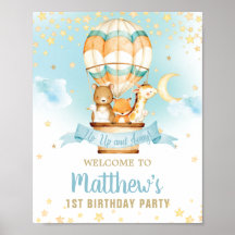 Hot Air Balloon Birthday Cute Animals Welcome