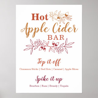 Poster Hot Apple Cider Bar Menu Wedding Engagement Party
