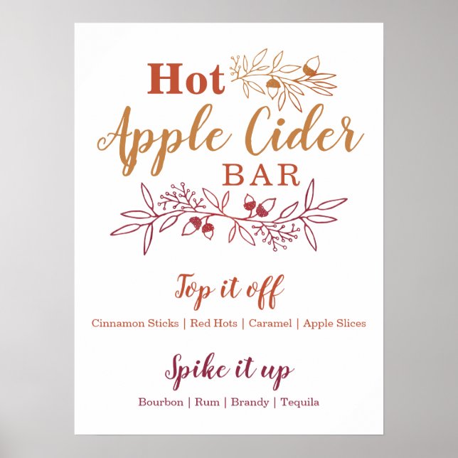 Poster Hot Apple Cider Bar Menu Wedding Engagement Party (Frente)