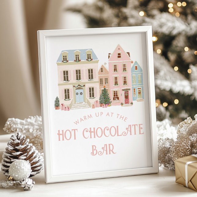 Poster Hot Chocolate Bar Christmas village Baby Shower (Criador carregado)